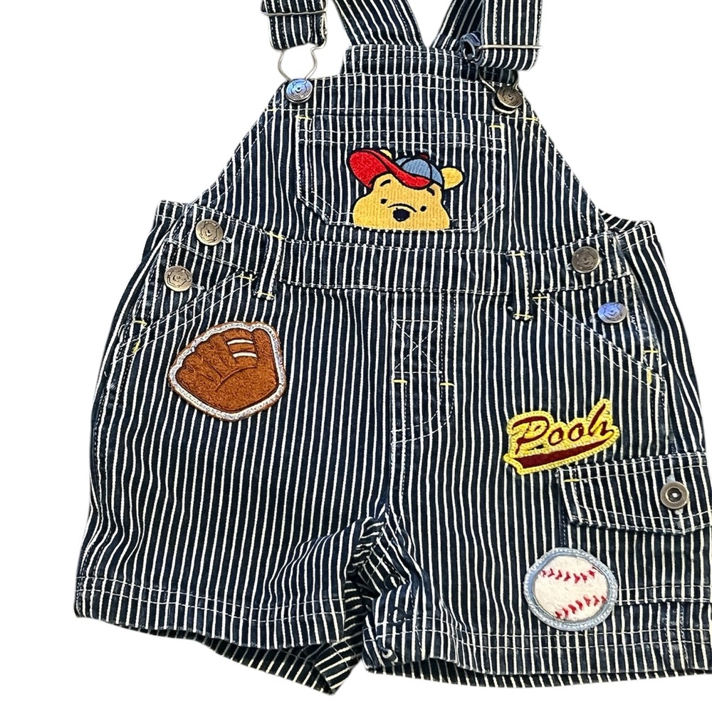 Vintage Winnie the Pooh Navy Stripe Baseball Shortalls 6/9 months